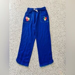 Mini Boden Girls Nostalgia Frill Embroidered Flower Linen Blend Pants Size 10